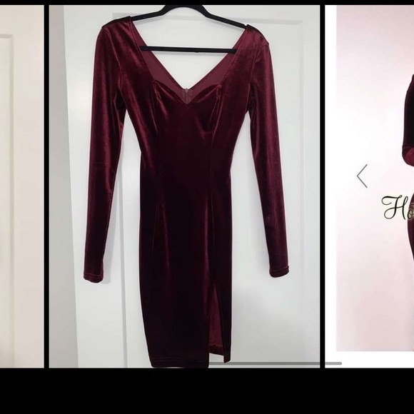Hot Miami Styles Maroon Velvet Bodycon Dress with Slit NYE size 2-4 - Picture 4 of 4